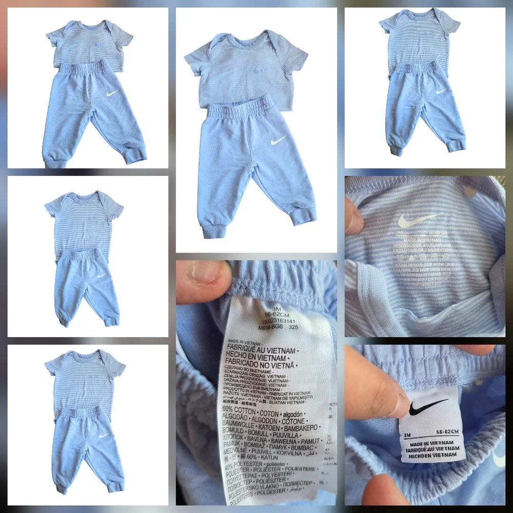 Nike Baby 2-Piece Set 3M Cobalt Bliss Striped Bodysuit & Jogger Pants - Picture 4 of 4